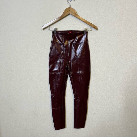 Spanx Faux Patent Leather Leggings Ruby Burgundy Glossy Womens Size XS - Picture 5 of 9